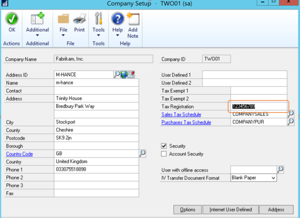 Enter the company VAT Registration Number in your company setup page